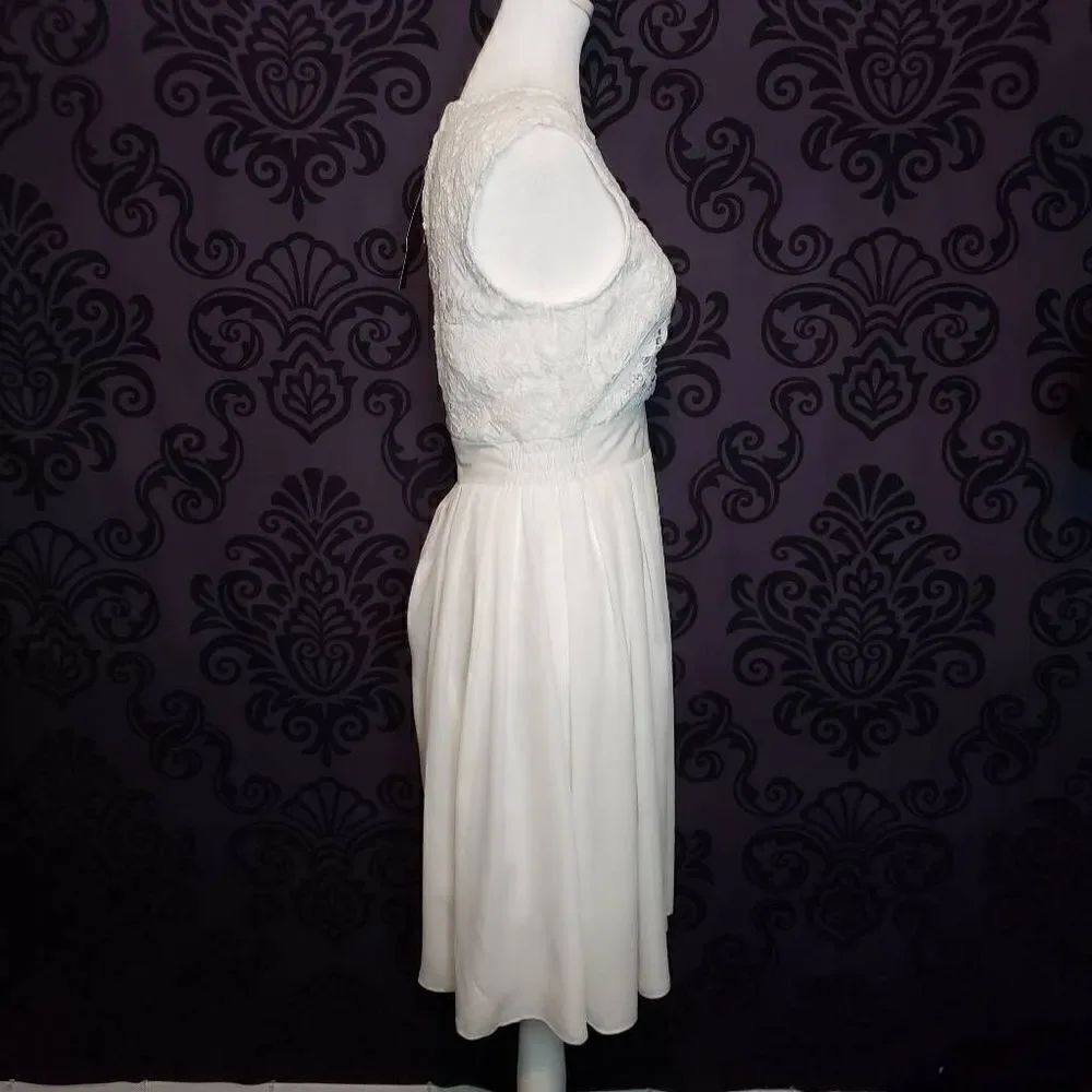 Zanzea Collection Womens White Sleeves Lace Bodice Sheer Skirt Dress Size 4 - Picture 4 of 14